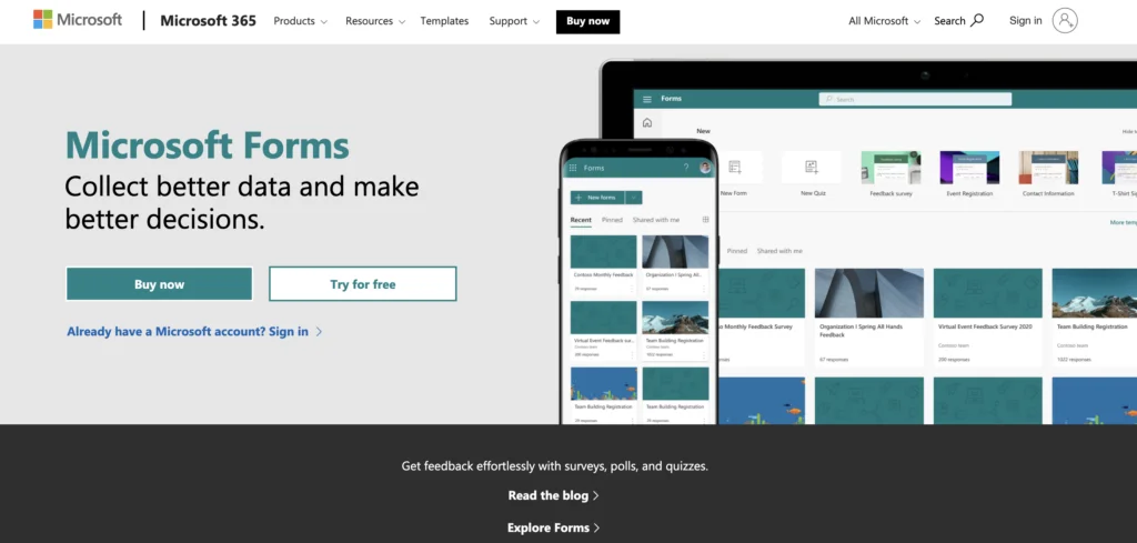 Captura de pantalla de Microsoft Forms (alternativa a Google Forms)