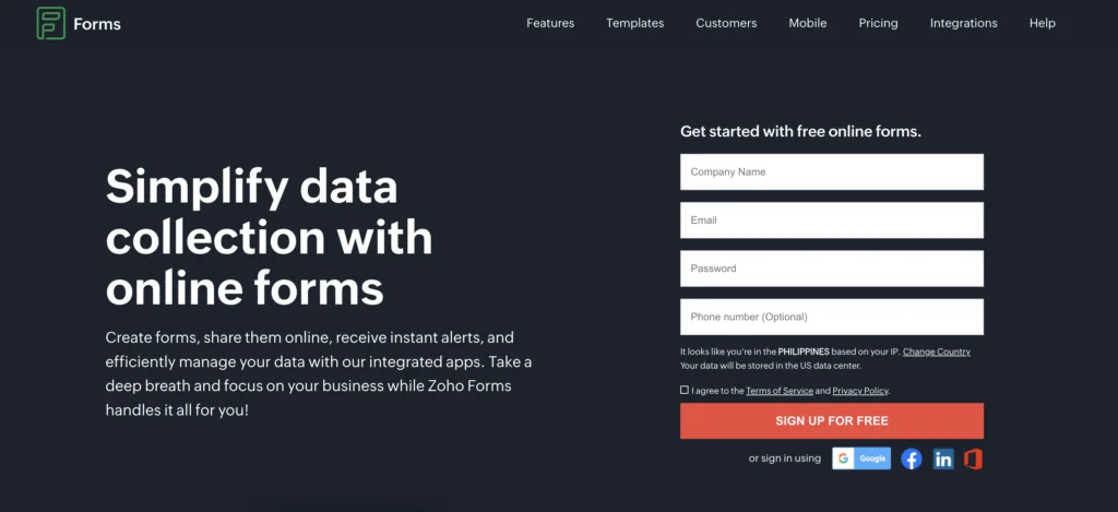 لقطة شاشة من Zoho Forms