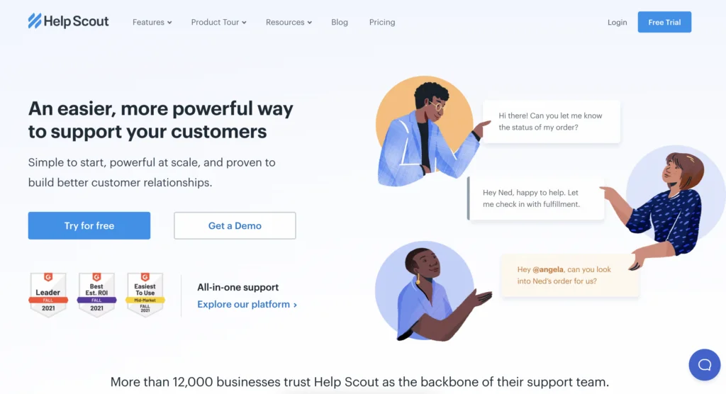 ภาพหน้าจอหน้าแรกของ HelpScout