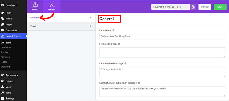 Opțiunea generală de setare a formularelor Adăugați interval de date și selector de date multiple pe formularele WordPress