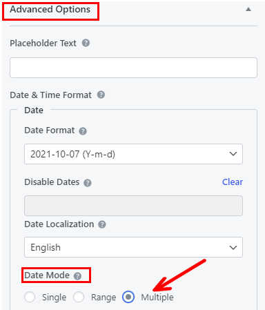 Adăugarea unui selector de date multiple