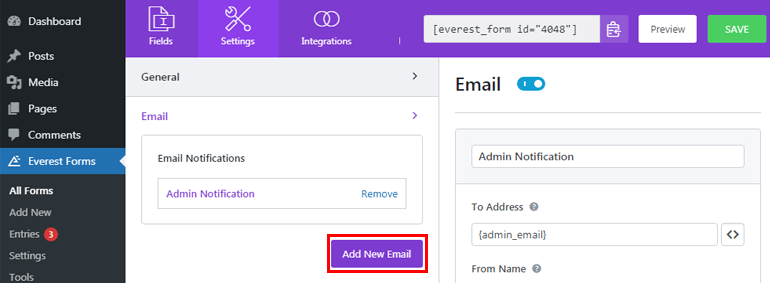 Botão Adicionar novo e-mail