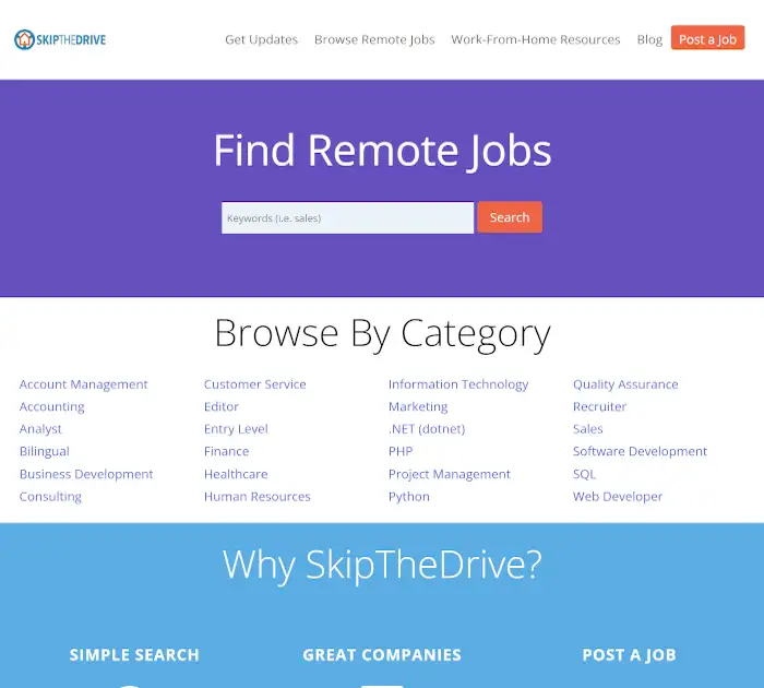 Meilleurs jobboards à distance : SkipTheDrive