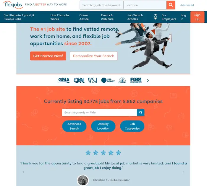 最高のリモートジョブボード：FlexJobs