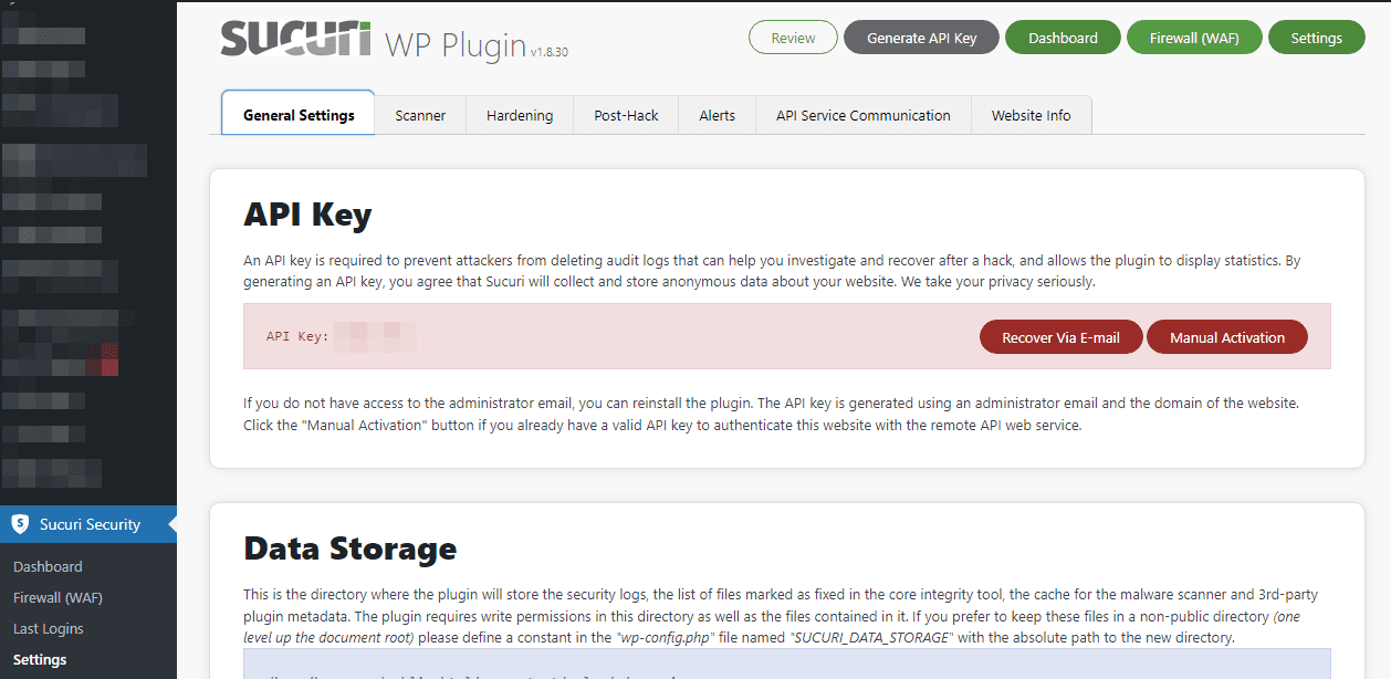 Customize settings panel from the General tab - sucuri vs wordfence