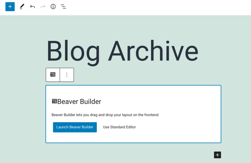 Die Option, Beaver Builder im WordPress-Seiteneditor zu starten.