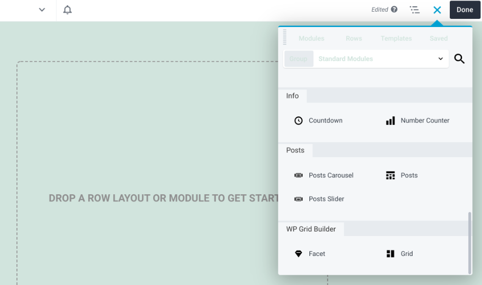 Beaver Builder'daki WP Grid Builder modülleri.