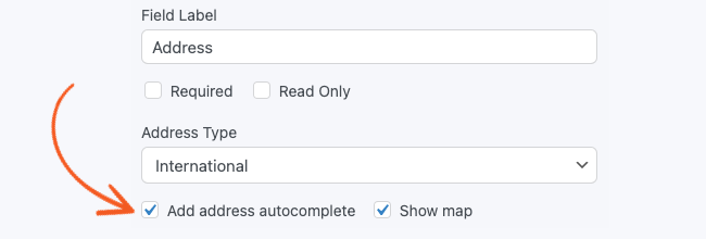 L'opzione per aggiungere la funzione di completamento automatico dell'indirizzo in Formidable Forms.