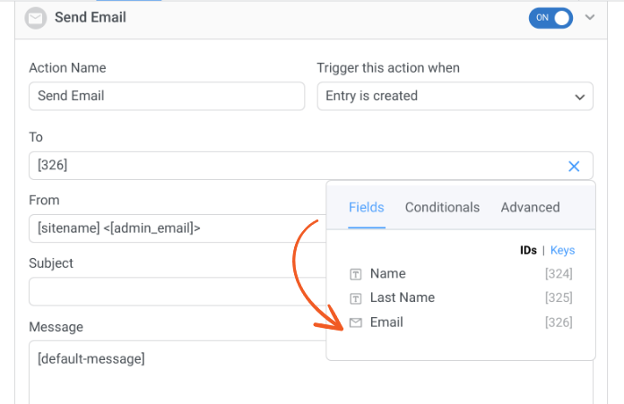 Opsi bidang Email di Formulir yang Tangguh.