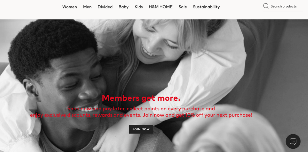 Un banner della home page dal sito Web di H&M