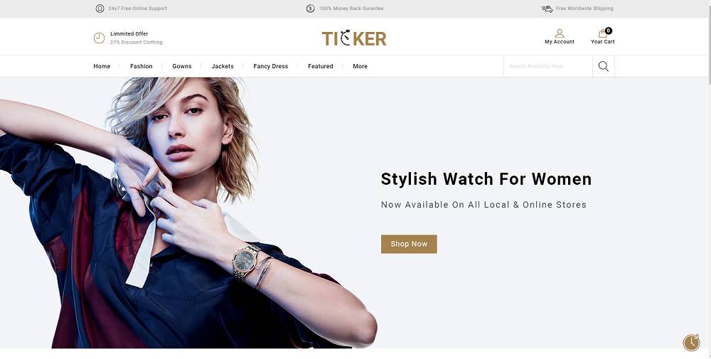 Ticker – Modelo OpenCart da loja de relógios