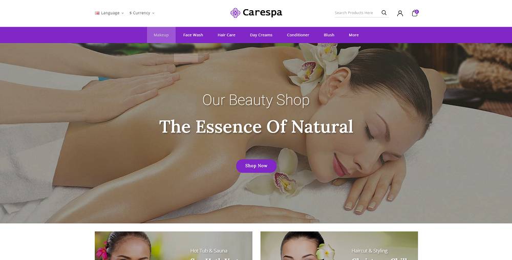 CareSpa – Tema responsivo Opencart da loja de spa natural