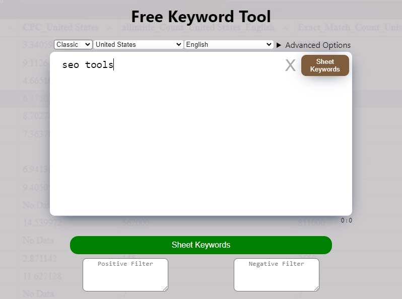 Keyword Sheeter - Strumento gratuito per le parole chiave