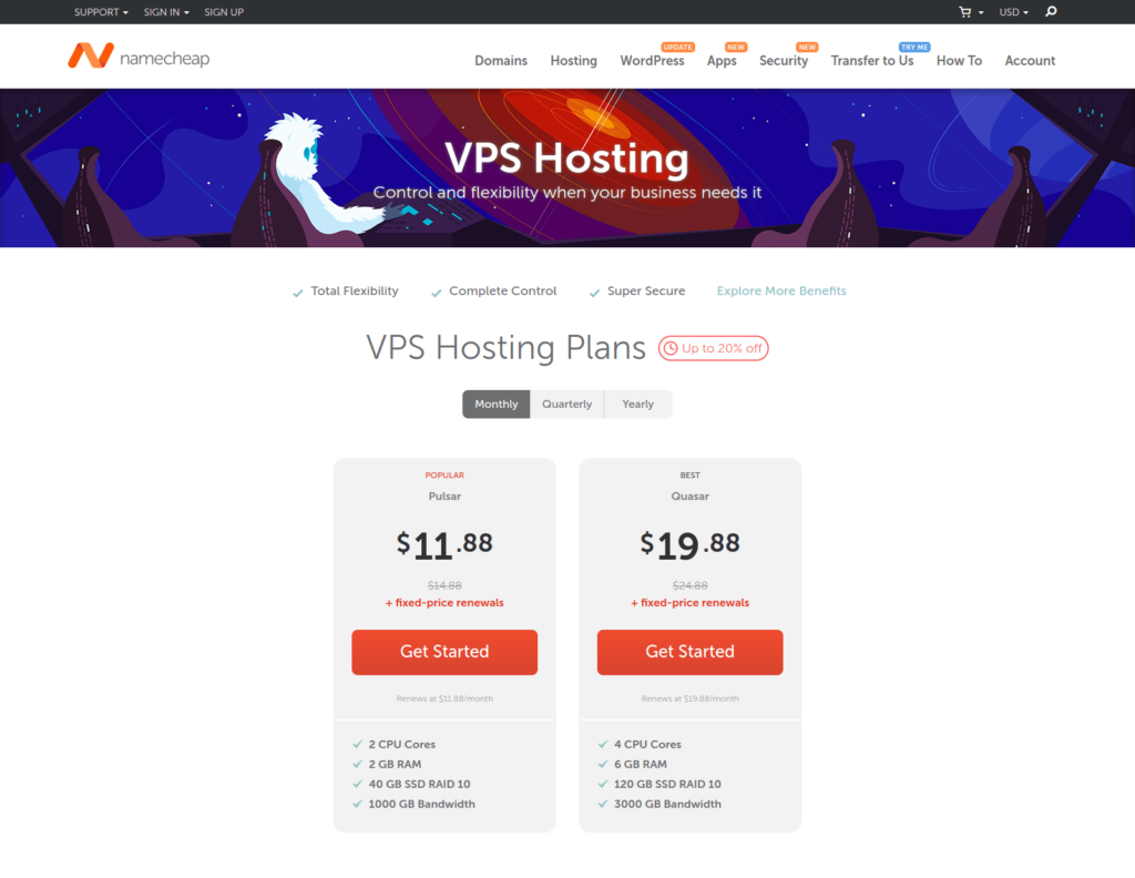 Hébergement VPS Namecheap