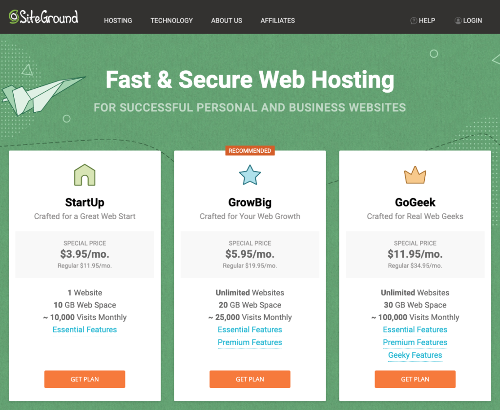 Siteground استضافة WordPress المشتركة والمدارة