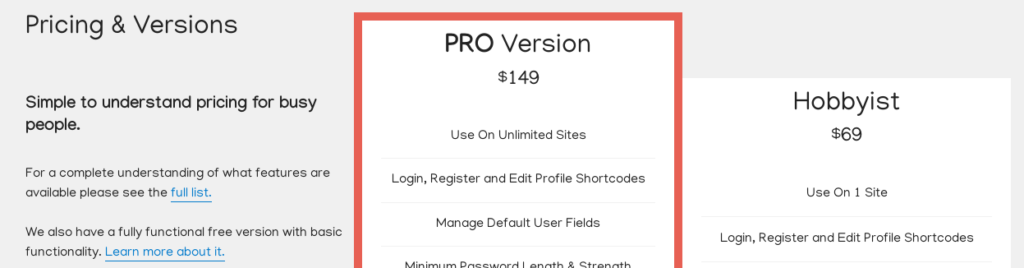 WordPress Profile Builder Pro-Pläne