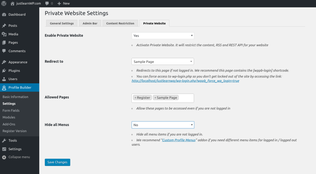 Erstellen Sie eine private Website mit dem WordPress Profile Builder Pro-Plugin