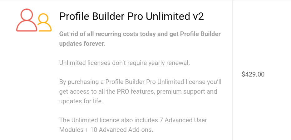 WordPress Profile Builder Pro unbegrenzter Plan