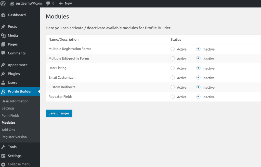 WordPress Profile Builder Pro-Module