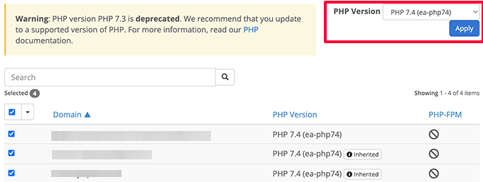 Change PHP version