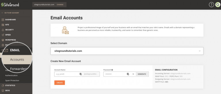 Configurazione e-mail SiteGround