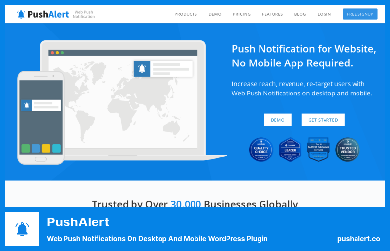 البرنامج المساعد PushAlert - إشعارات دفع الويب على البرنامج المساعد WordPress لسطح المكتب والجوال