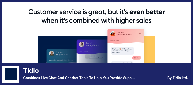 Complemento de Tidio: combina herramientas de chat en vivo y chatbot para ayudarlo a brindar un excelente servicio al cliente