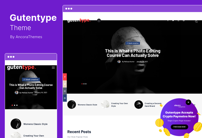 Gutentype Theme - 100 Gutenberg WordPress Theme สำหรับบล็อกสมัยใหม่ Elementor