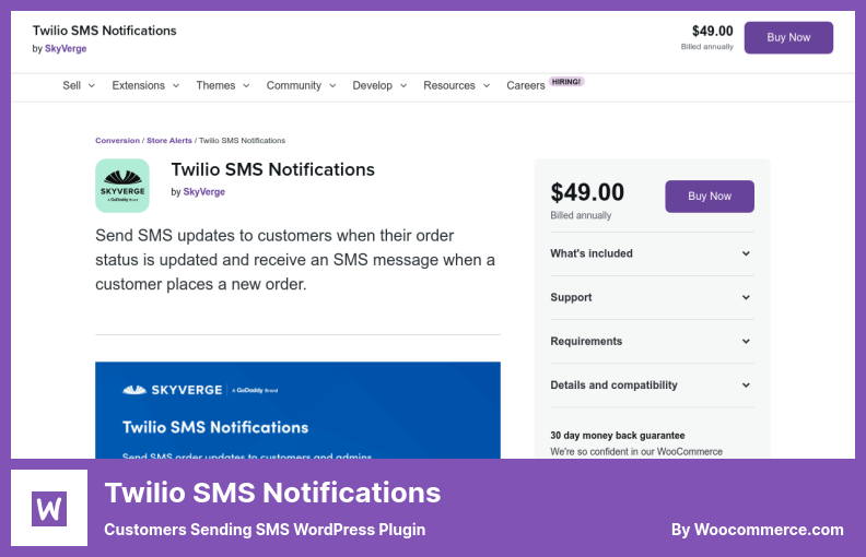 Twilio SMS Notifications Plugin - 客户发送 SMS WordPress 插件