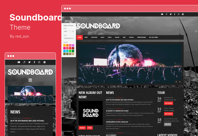 Soundboard Teması - Premium Duyarlı Müzik WordPress Teması