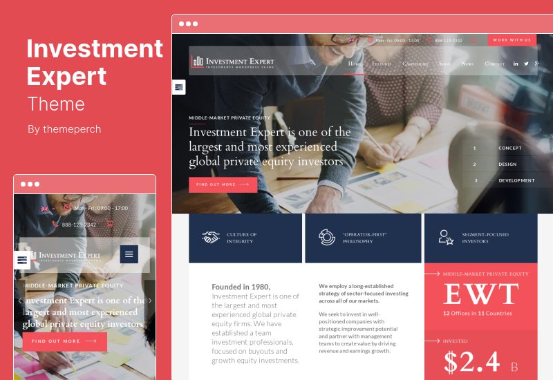 Investment Expert Theme - Tema WordPress de afaceri pentru agenții în consultanță financiară RTL