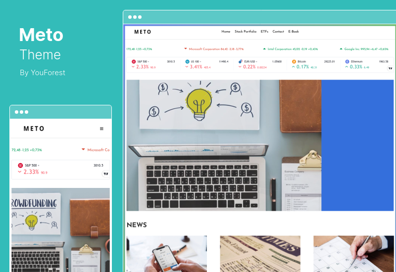 Meto 테마 - 투자자, 트레이더 경제학자를 위해 설계됨 WordPress 테마