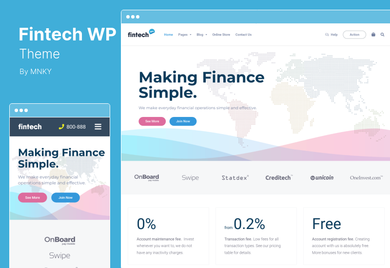 Tema Fintech WP - Tema WordPress Layanan Teknologi Keuangan