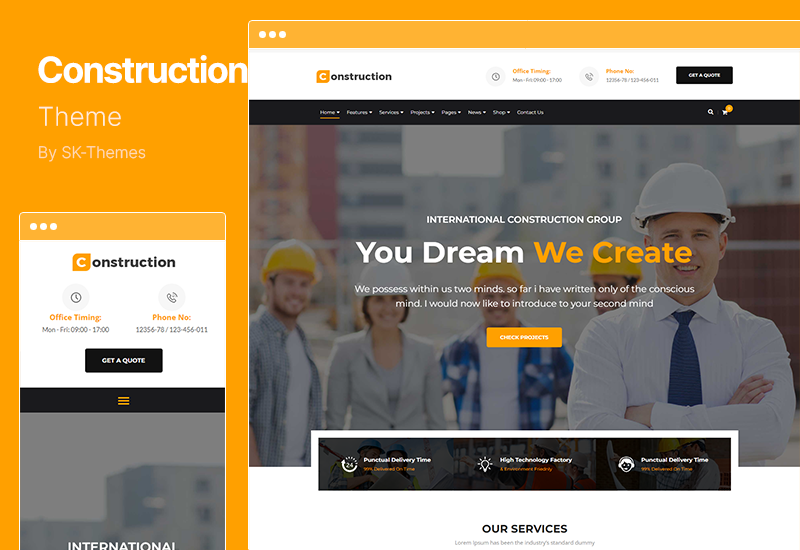 Tema de construcción - Tema de WordPress para renovación de negocios de construcción