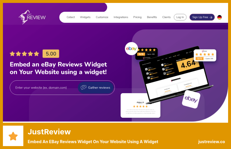 Plugin JustReview - Încorporați un widget de recenzii eBay pe site-ul dvs. utilizând un widget