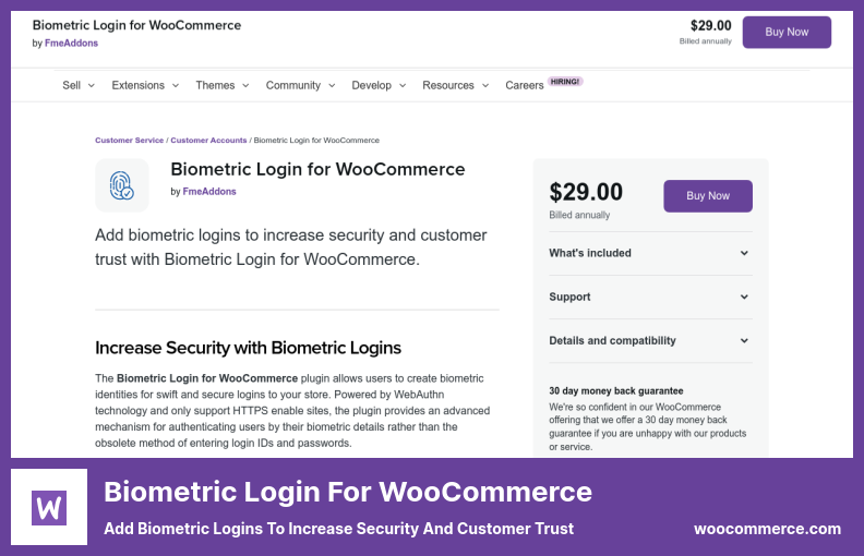 Connexion biométrique pour le plugin WooCommerce - Ajoutez des connexions biométriques pour augmenter la sécurité et la confiance des clients