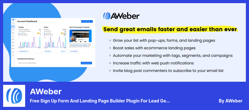 Plugin AWeber - Modulo di iscrizione gratuito e plug-in per la creazione di pagine di destinazione per la generazione di lead e la crescita di newsletter via e-mail