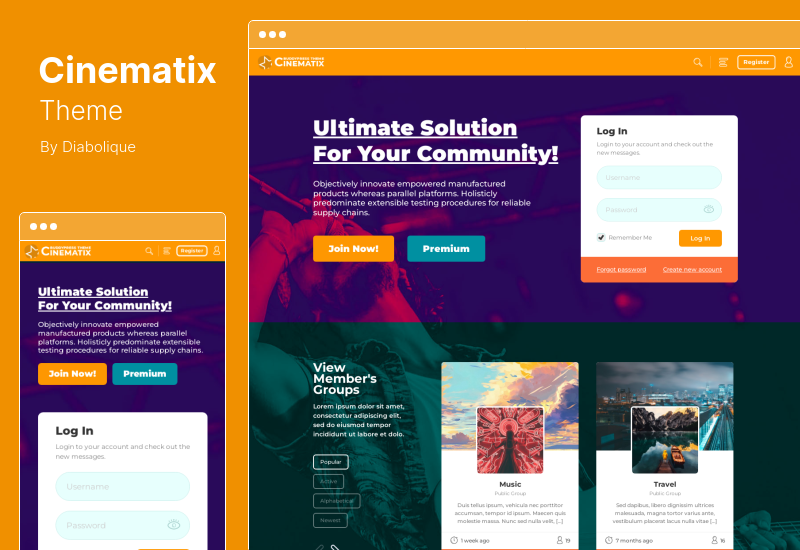 Tema Cinematix - Tema WordPress per l'abbonamento BuddyPress Nouveau