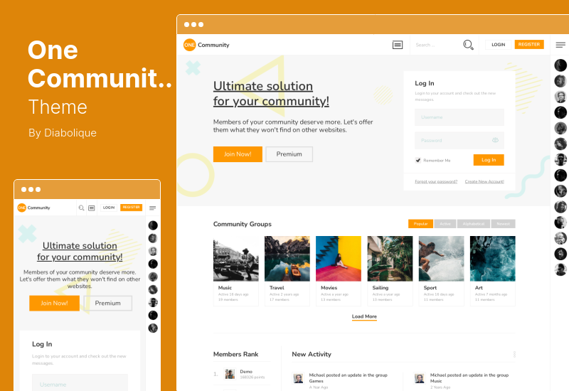 Tema OneCommunity - Tema WordPress para membros BuddyPress