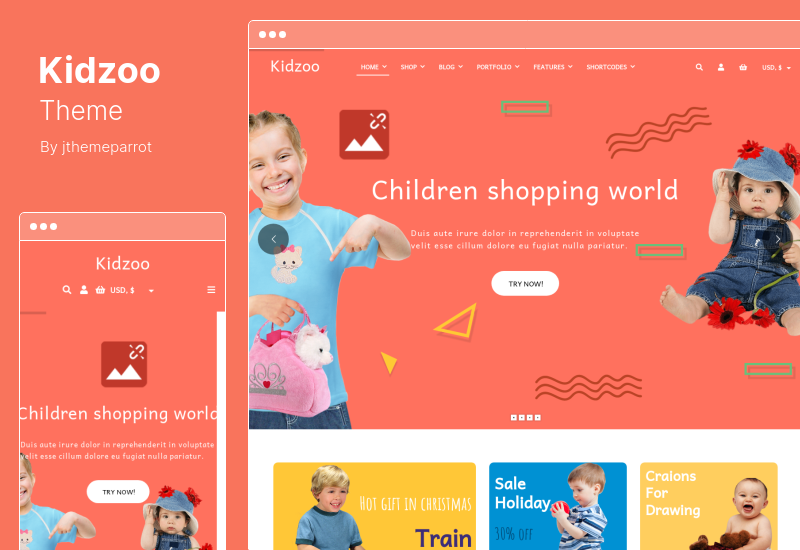 Tema Kidzoo - Tema de comércio eletrônico da loja de bebês para crianças WordPress