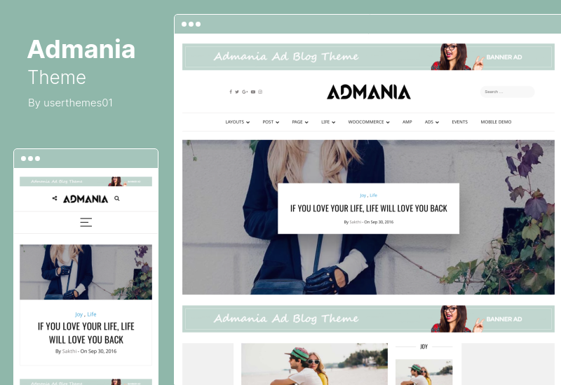 Admania 主题 - 与 Gutenberg 兼容的 Adsense WordPress 主题