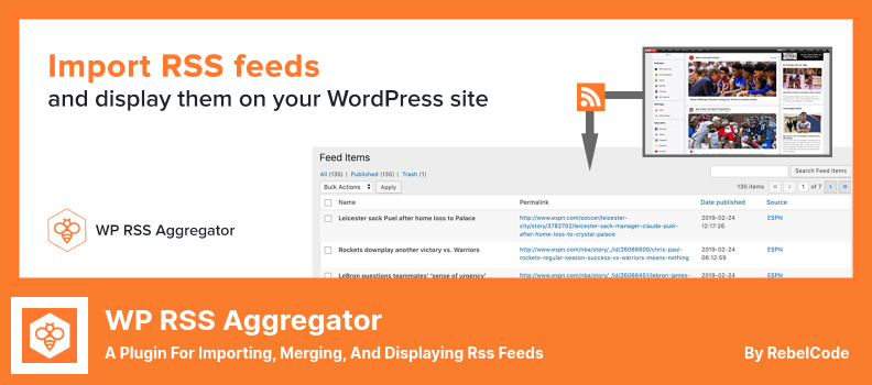 Complemento WP RSS Aggregator: un complemento para importar, fusionar y mostrar fuentes Rss