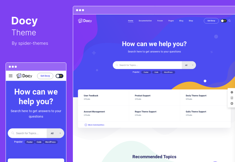 Thème Docy - Documentation Base de connaissances Thème WordPress avec Helpdesk Forum
