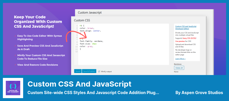 Niestandardowa wtyczka CSS i JavaScript - niestandardowe style CSS dla całej witryny i wtyczka dodawania kodu JavaScript