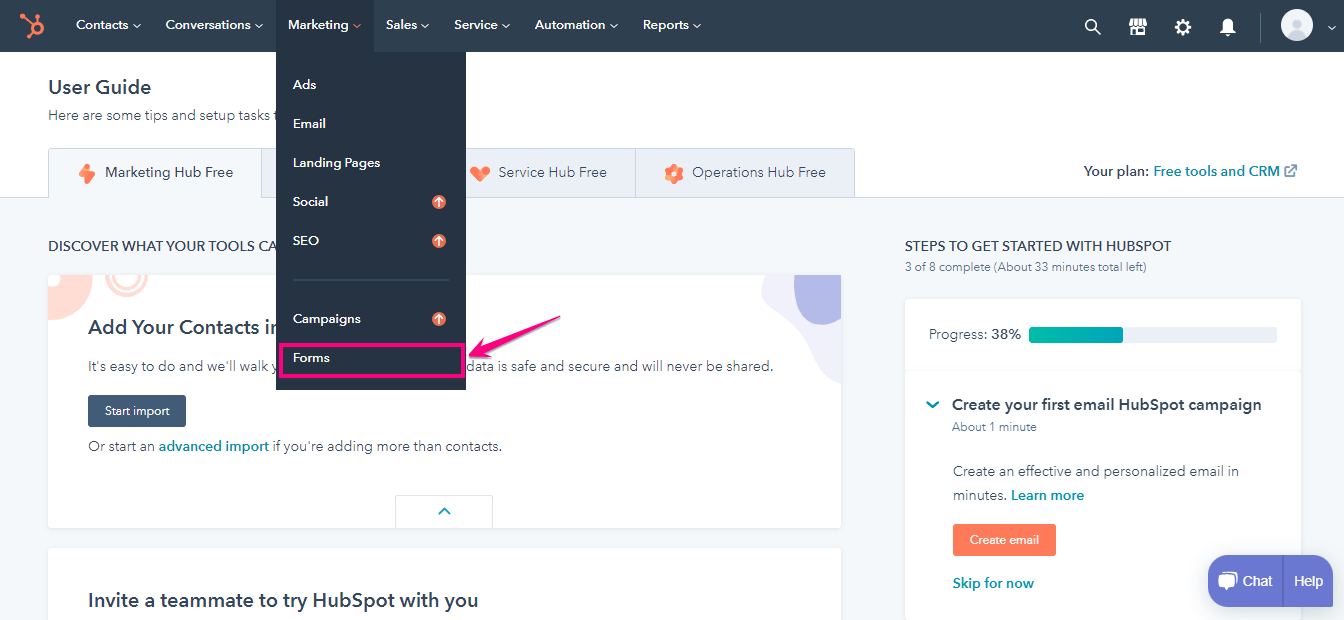 crie um novo formulário com o HubSpot