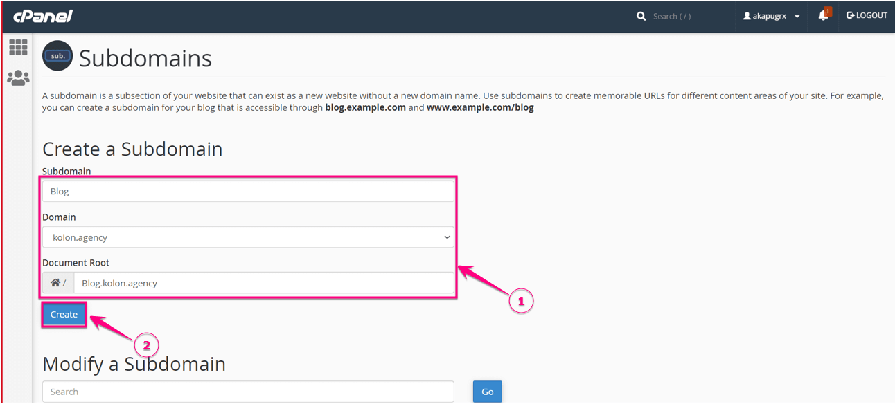 Situs pementasan WordPress diatur menggunakan cPanel