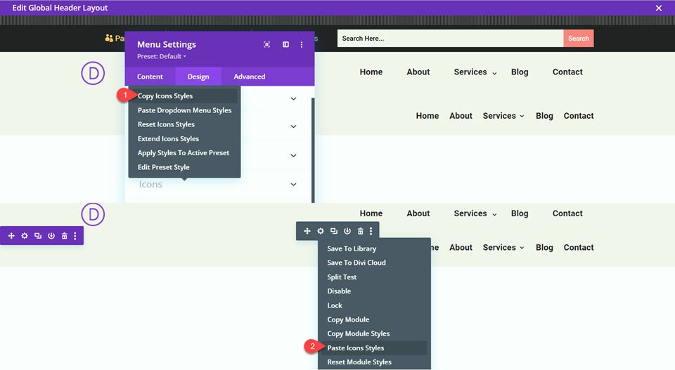 Divi Respive Logo Full Width Menu Copy Laste Icon Styles