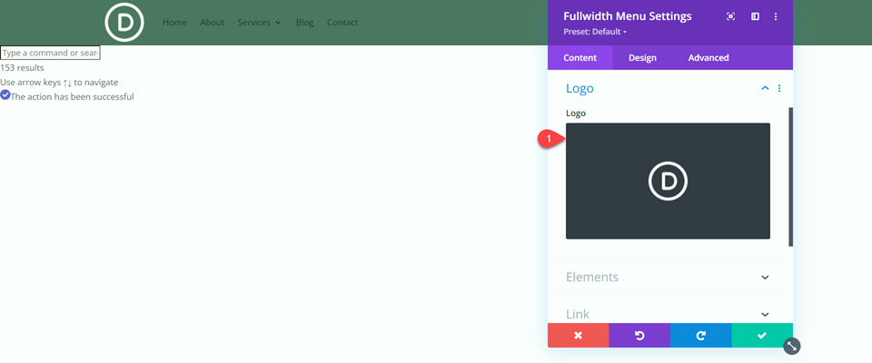 Divi Fullwidth مقابل وحدة القائمة العادية إضافة شعار