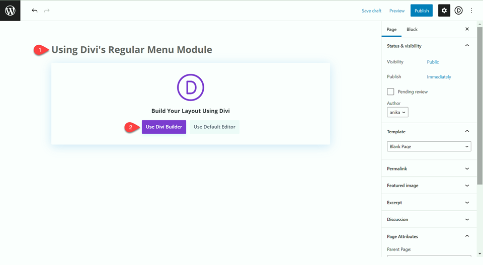 Divi Fullwidth مقابل وحدة القائمة العادية استخدام منشئ منتظم