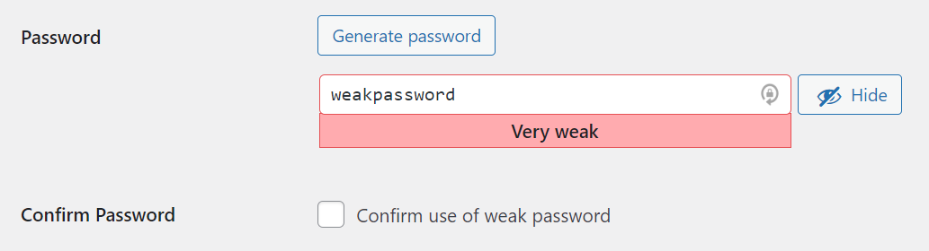 استخدام كلمة مرور ضعيفة في WordPress